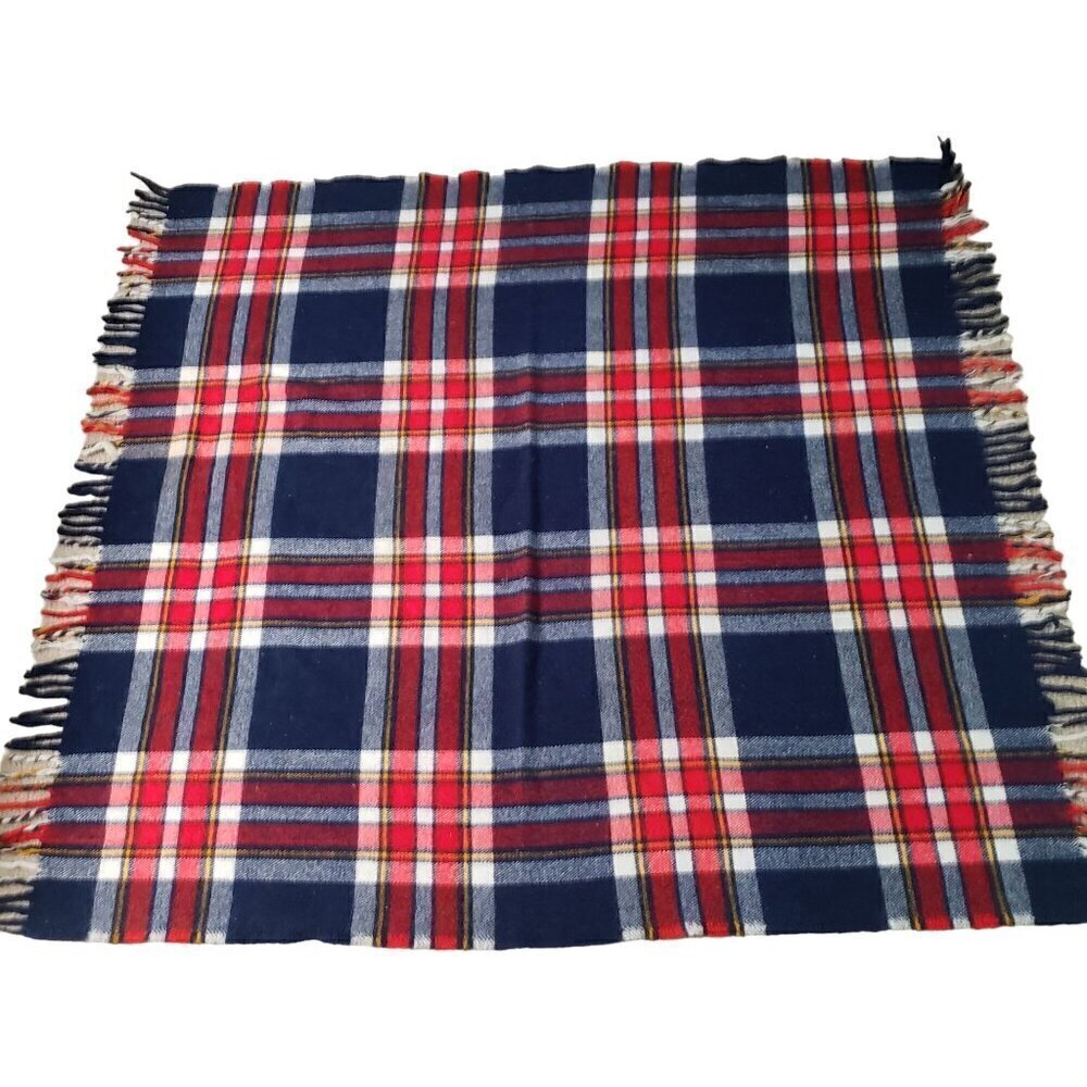 Faribo Plaid Throw Blanket Fringe Blue Red Tartan Home Bedding Cabin 52x53